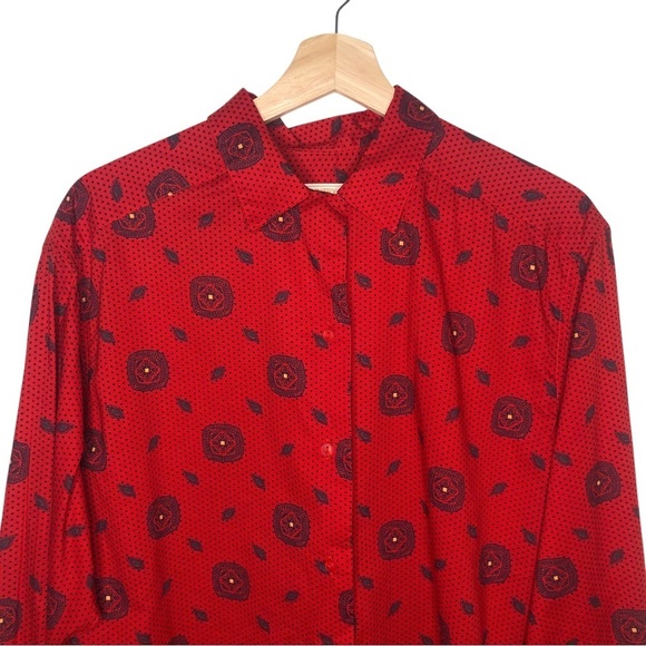 VINTAGE 80s Pendleton Red Western Medallion Paisley Long Sleeve Blouse Shirt L - Picture 2 of 7